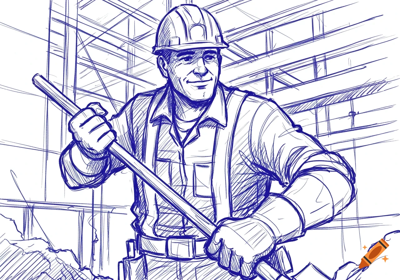 Detailed Drawing of a Man Tightrope Walking on a Construction Site created  on Craiyon, image size:1280x896