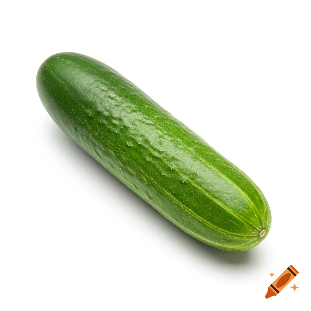 A fresh, vibrant green Dutch cucumber on a white background, studio lit in a realistic product photo style.