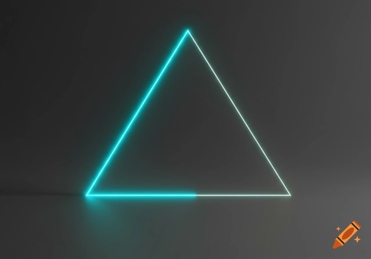 A glowing neon triangle with one teal side and two white sides against a dark gray background.