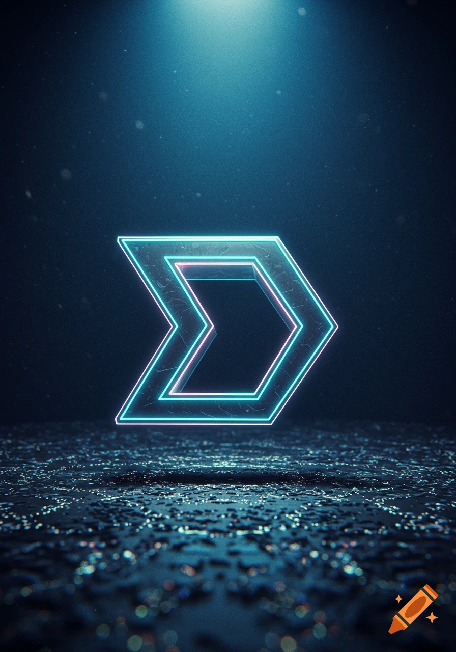 A glowing, angular neon blue and pink sigma symbol on a dark, textured, reflective surface with a spotlight.