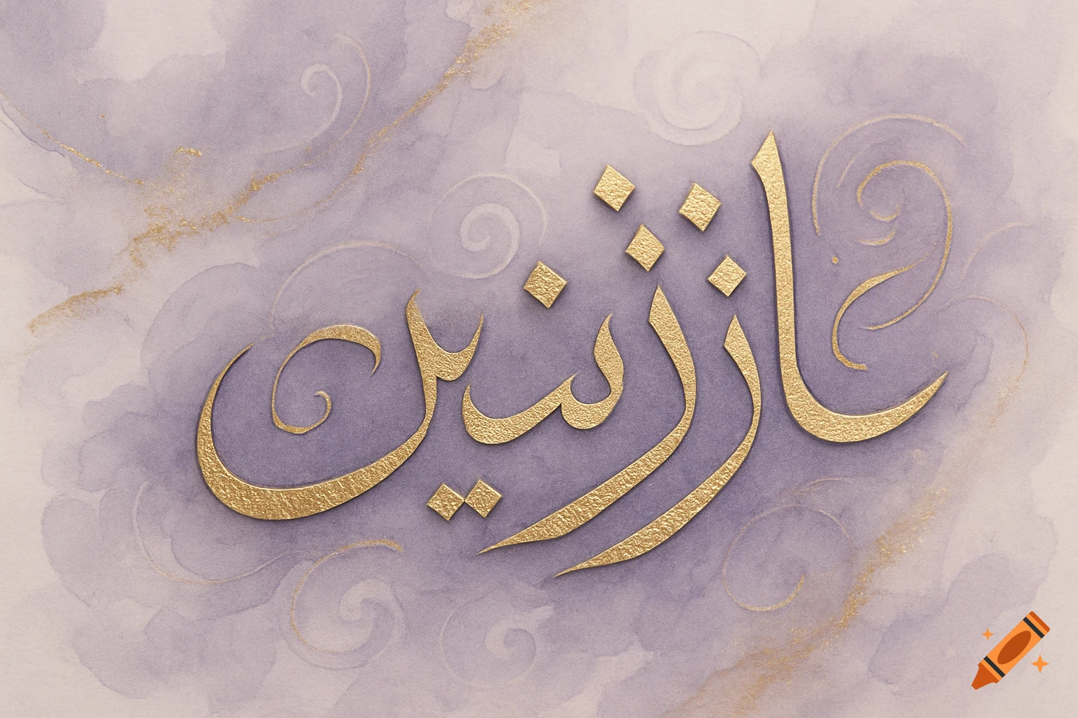 Golden Persian calligraphy spelling 'Nazanin' on a textured purple watercolor background with subtle gold streaks.