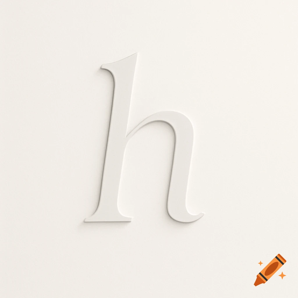 A white, three-dimensional lowercase letter 'h' with subtle shadows on a clean white background.