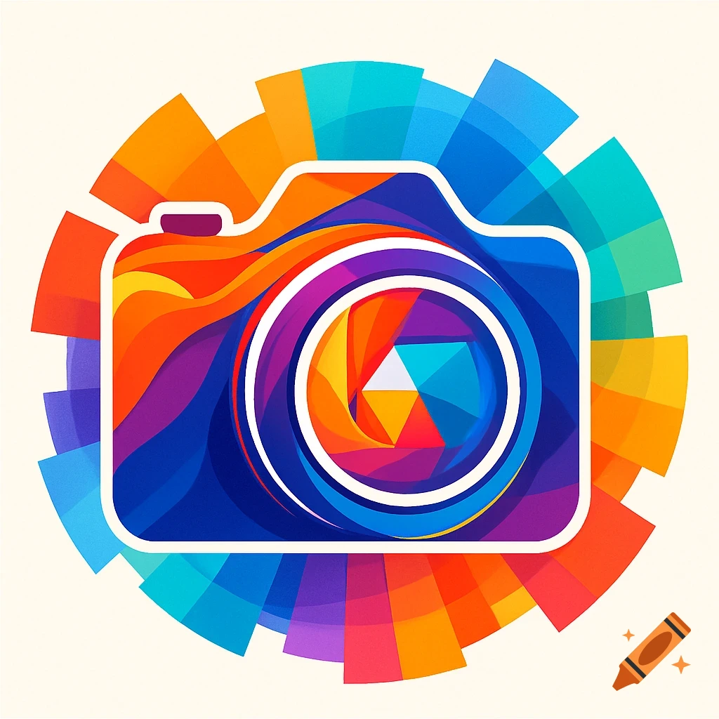 A vibrant, colorful camera logo with an abstract, segmented aperture and surrounding color spectrum elements.