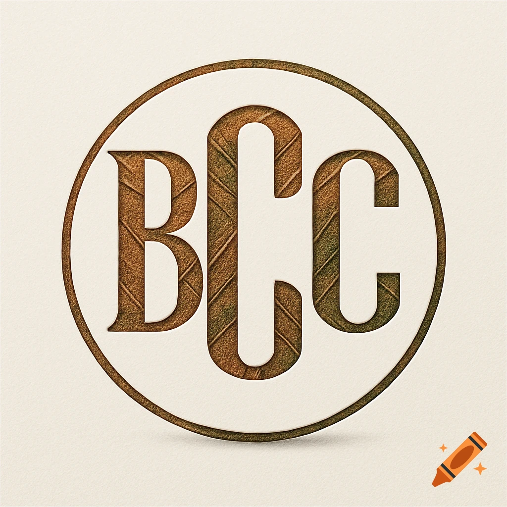 A round logo featuring the letters BCC filled with a textured cigar leaf pattern, against a light background.