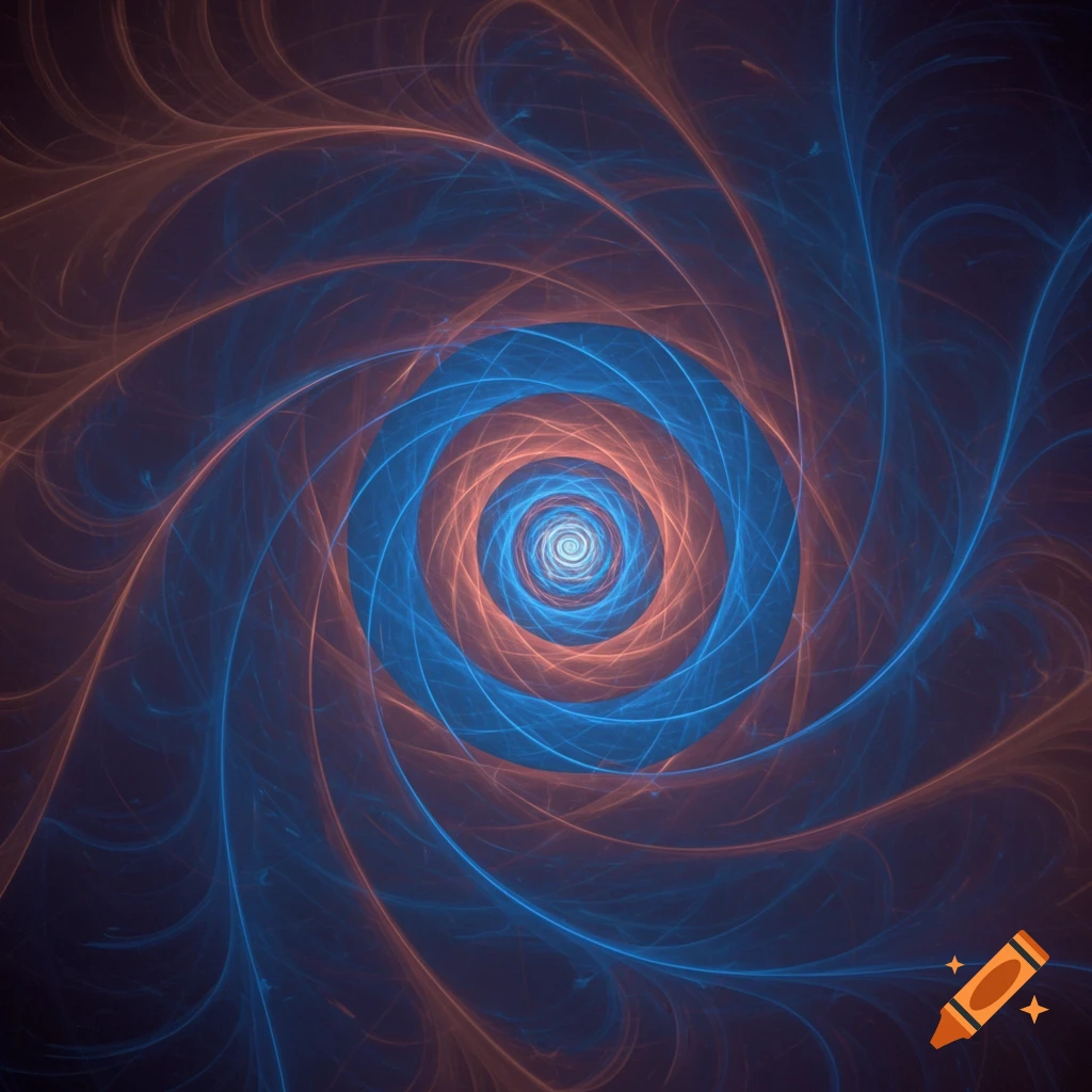 A glowing blue and orange abstract spiral emanating from a central point on a dark background.