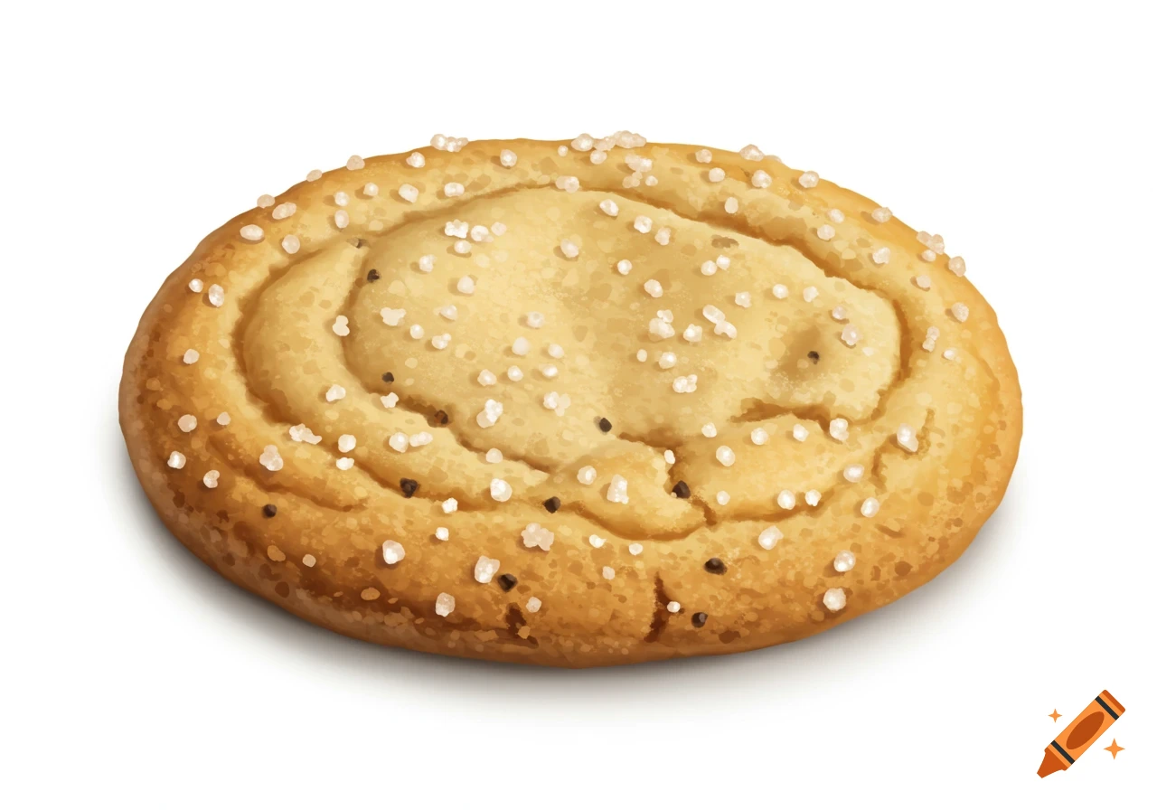 An illustrated round vanilla cookie with sugar sprinkles on a white background.