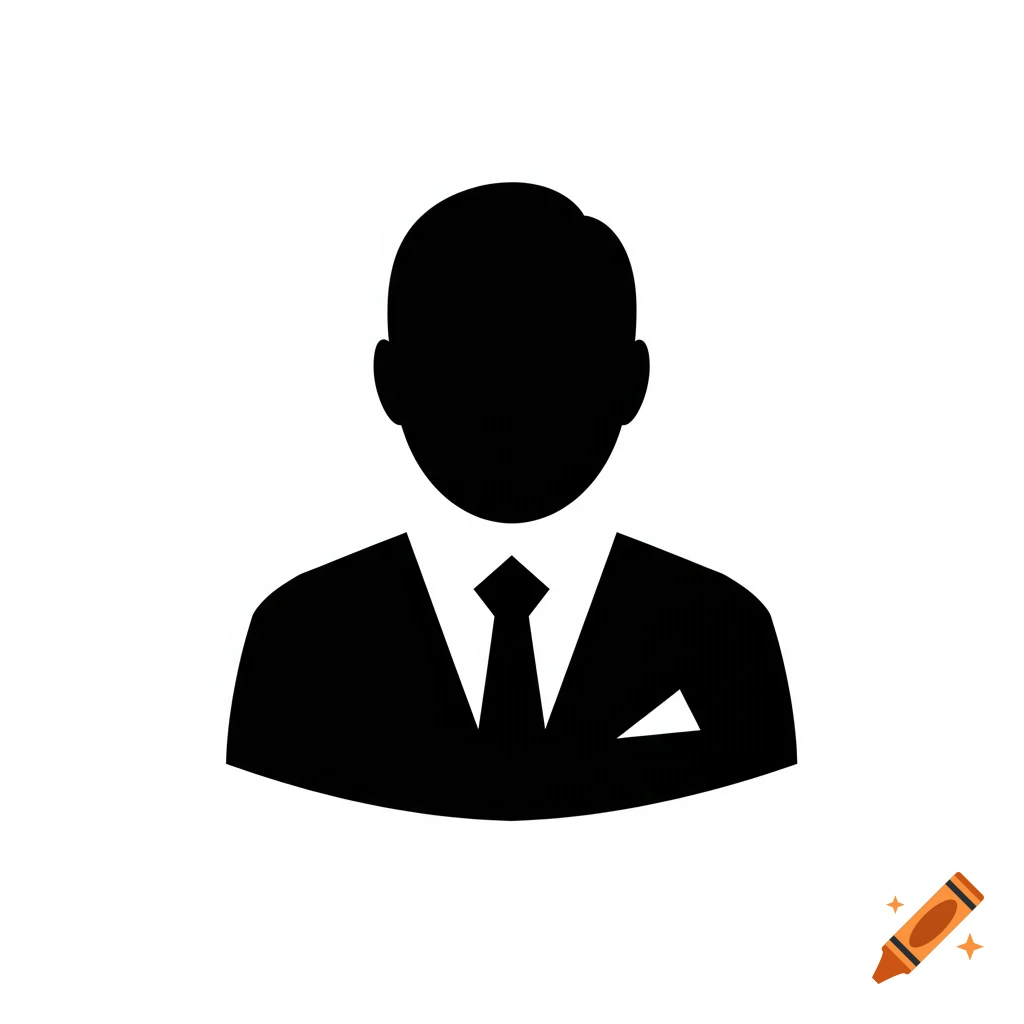 A black silhouette icon of a person in a suit with a tie and pocket square.
