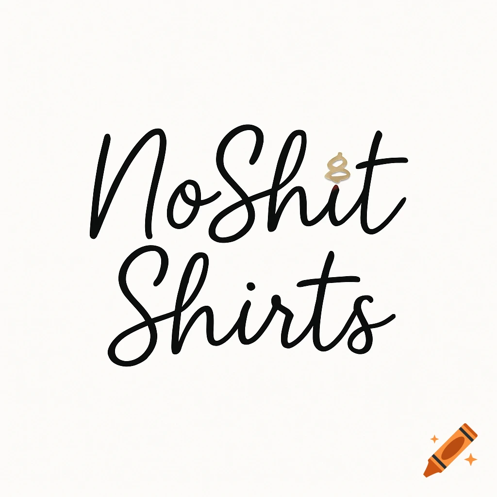 A logo in black handwritten script font reads 'NoShit Shirts' with a tiny golden stylized poop swirl replacing the dot on the 'i'.