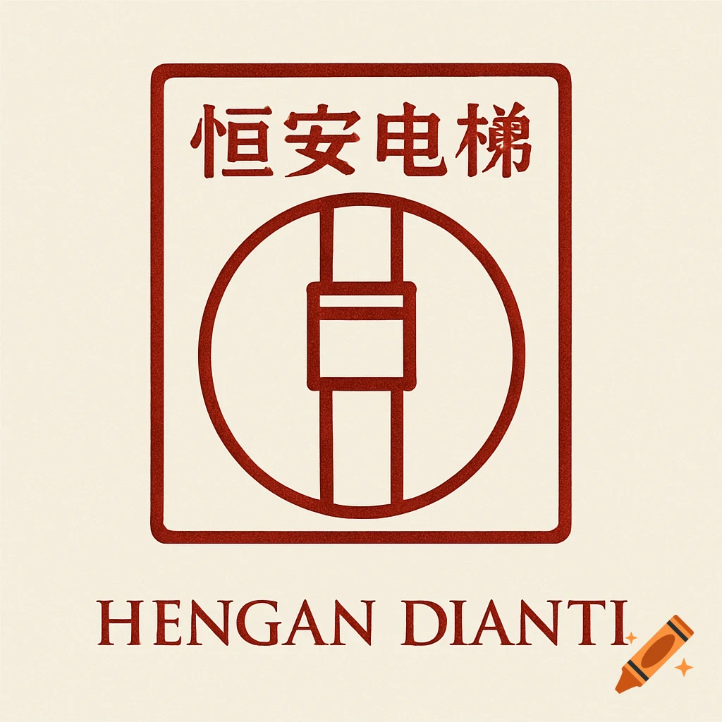 A red square logo with a circle inside, vertical lines, and a small rectangle. Chinese characters above, and 'HENGAN DIANTI' below, all on a light background with a textured, stamp-like appearance.