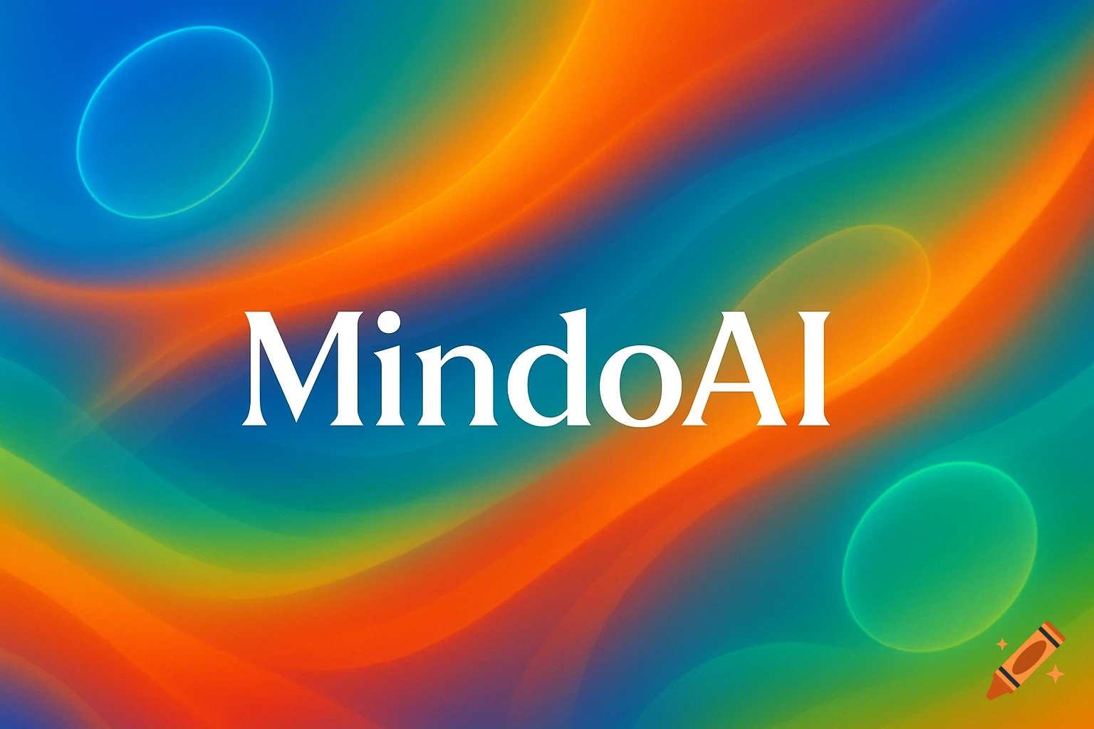 The text 'MindoAI' in white on a vibrant abstract background with smooth blue, orange, and green gradients.