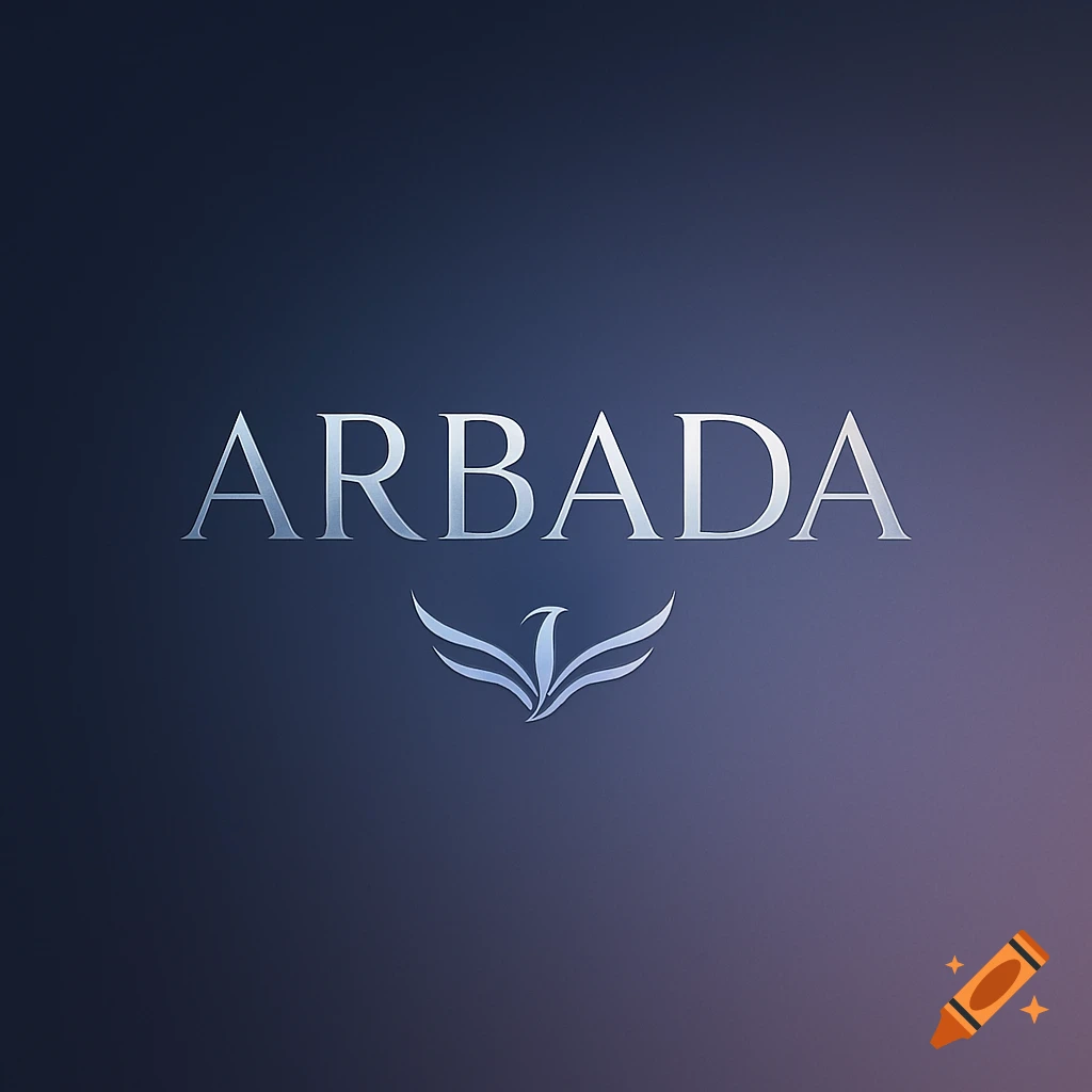 An elegant metallic logo featuring the word 'ARBADA' above a stylized bird or phoenix symbol, set against a dark gradient background.