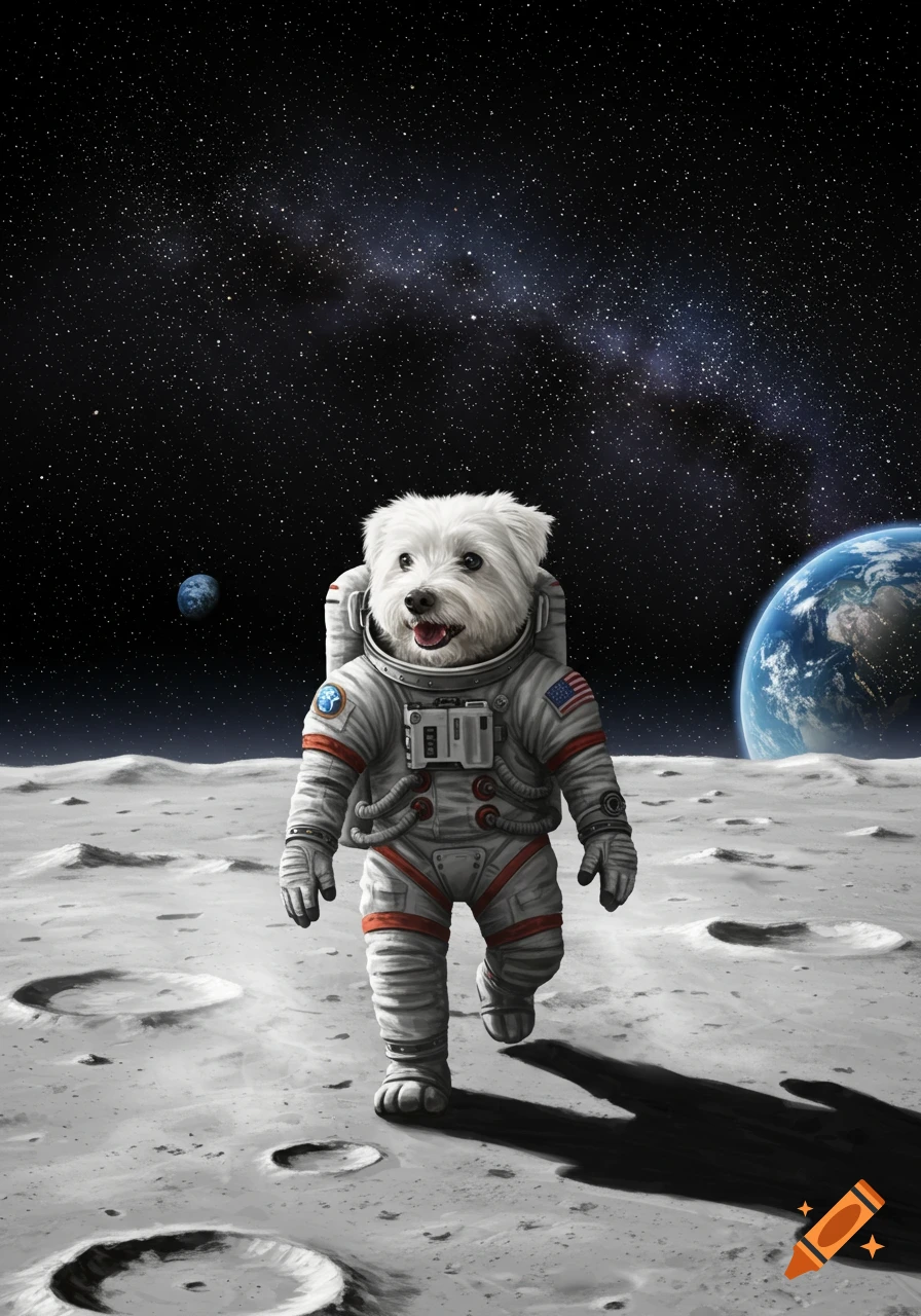 Satirical Image of a Husky Astronaut created on Craiyon, image size:896x1280