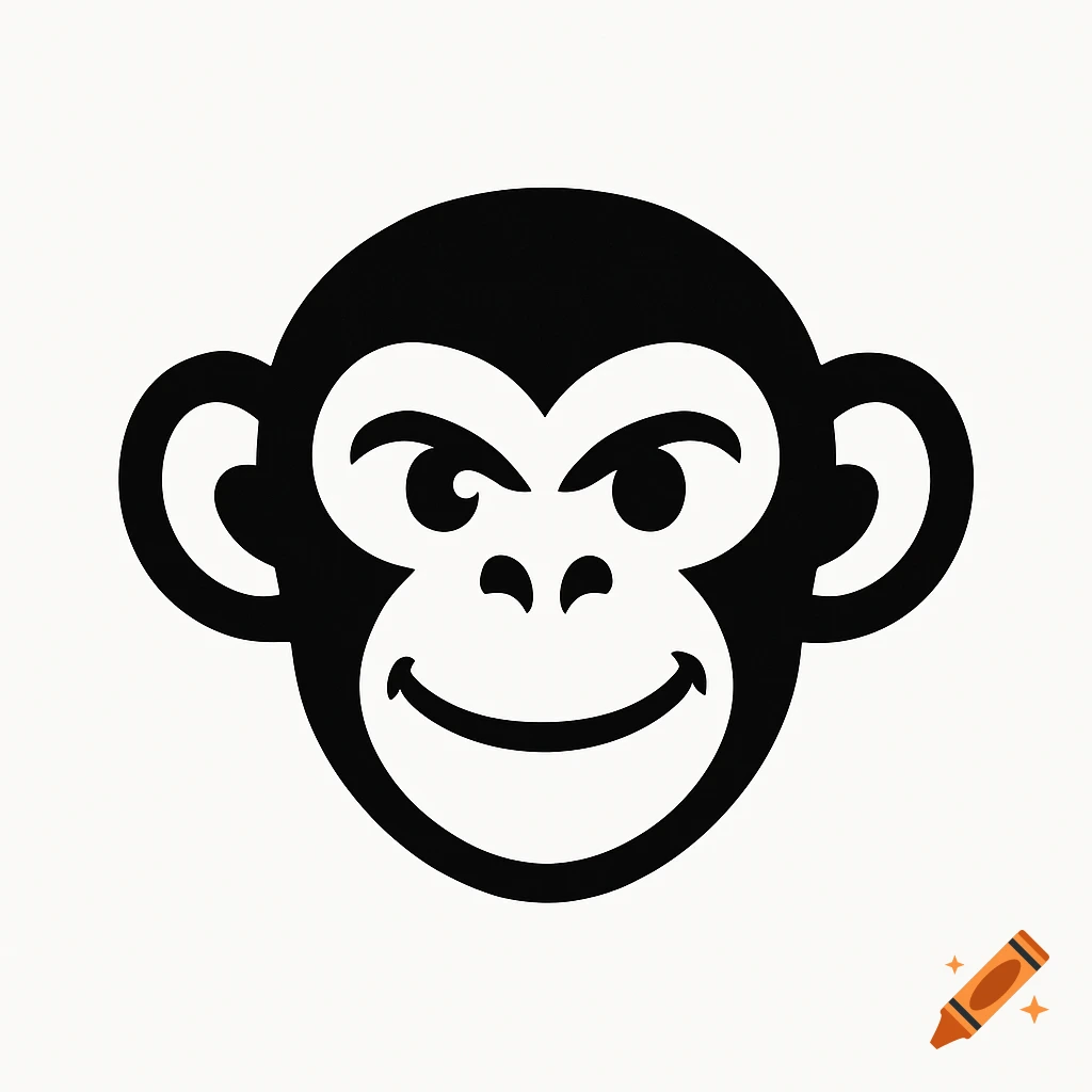 A black and white, stylized monkey face logo with a smile.