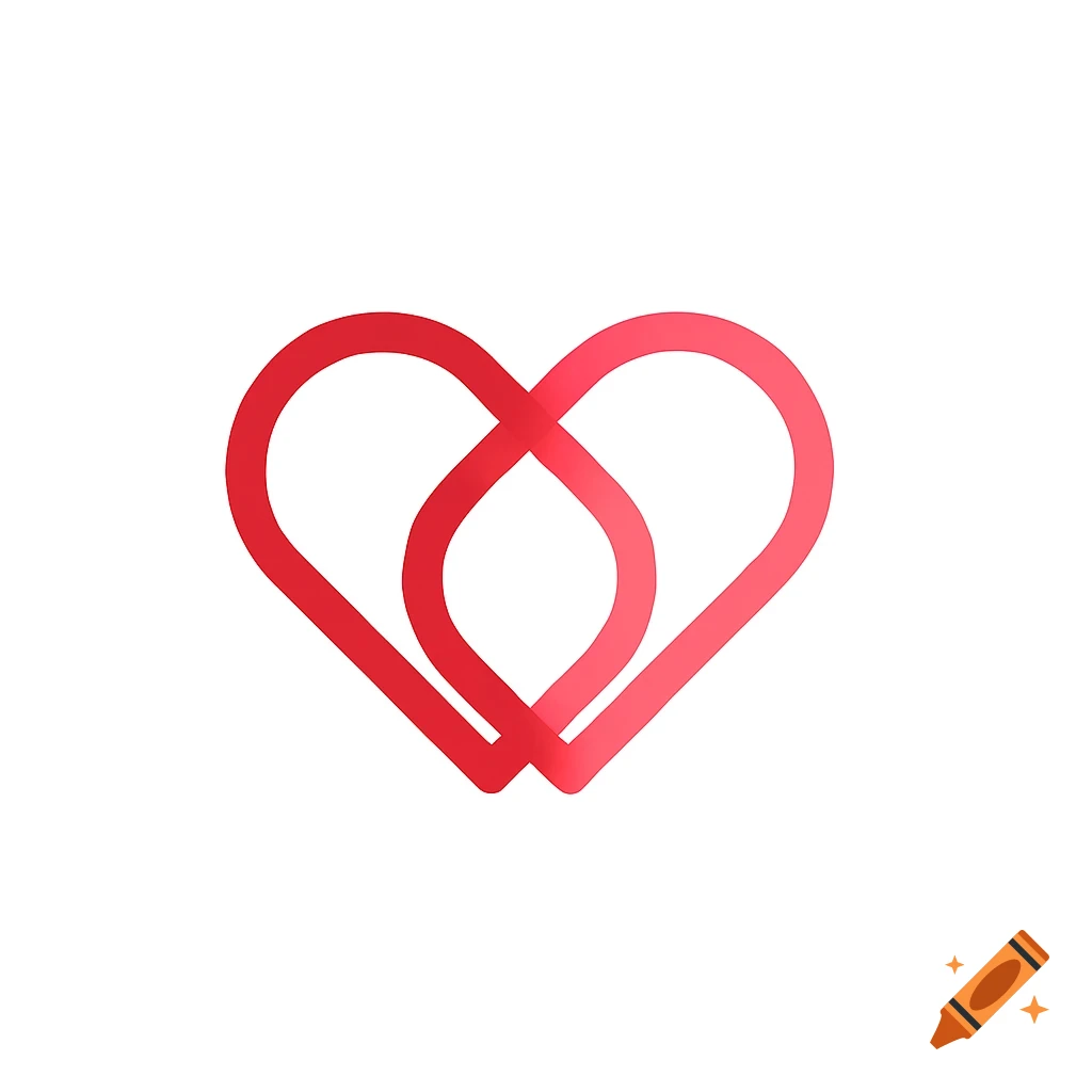 Two intertwined geometric hearts in a red and pink gradient on a white background, resembling a flat logo.