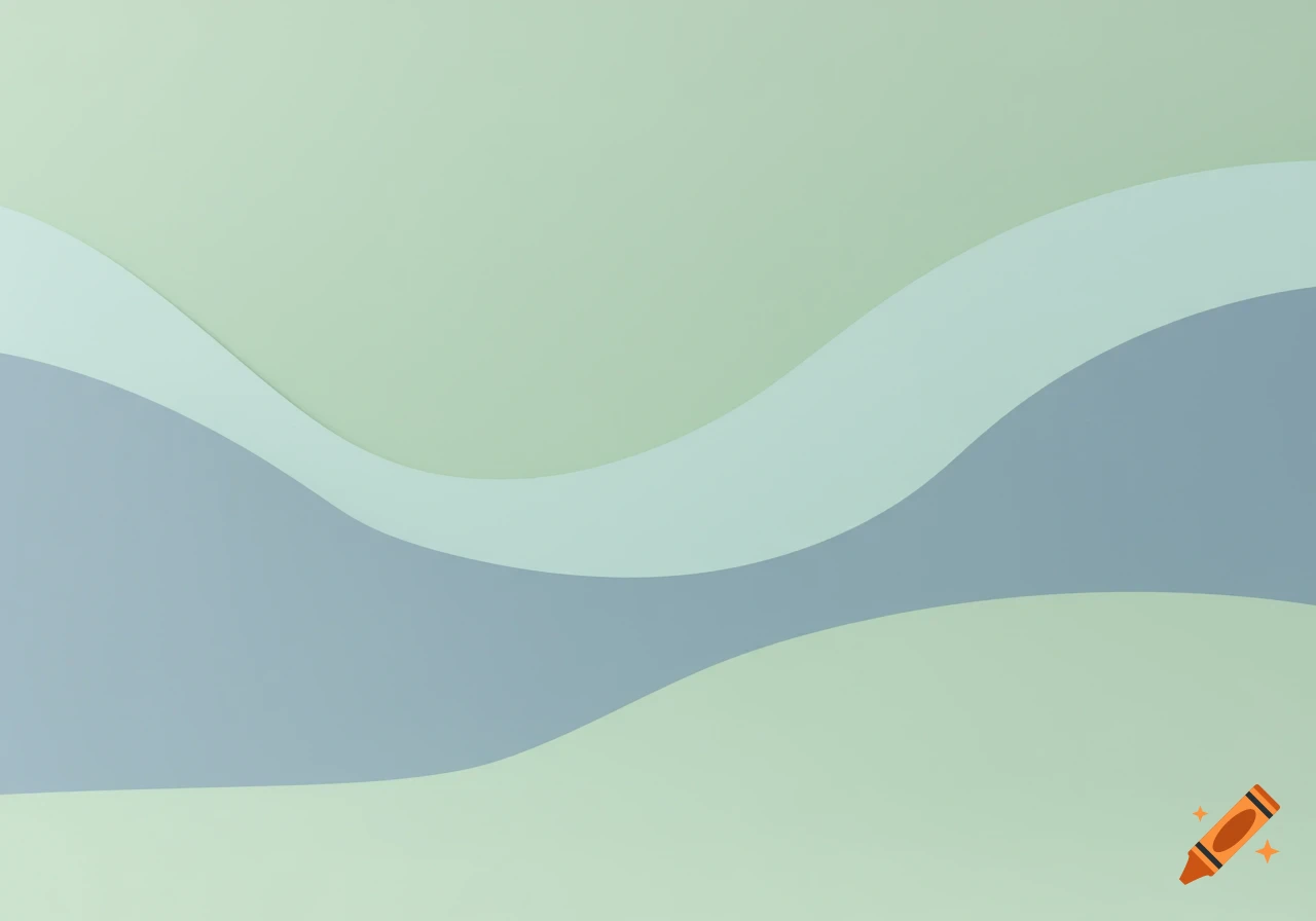 Minimalist abstract background with flowing wavy lines in shades of light green, blue, and gray.