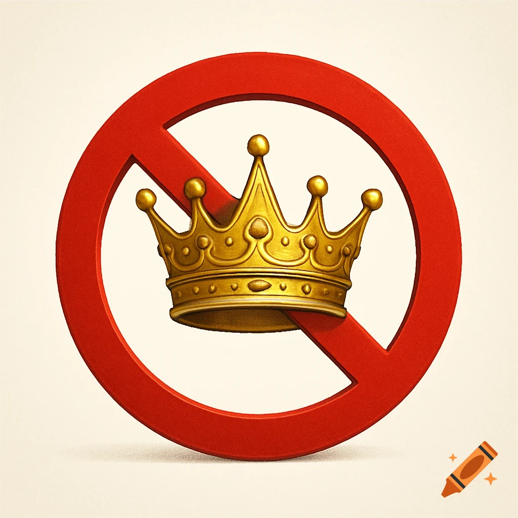 A golden crown placed inside a red circle with a red diagonal line through it, signifying prohibition.