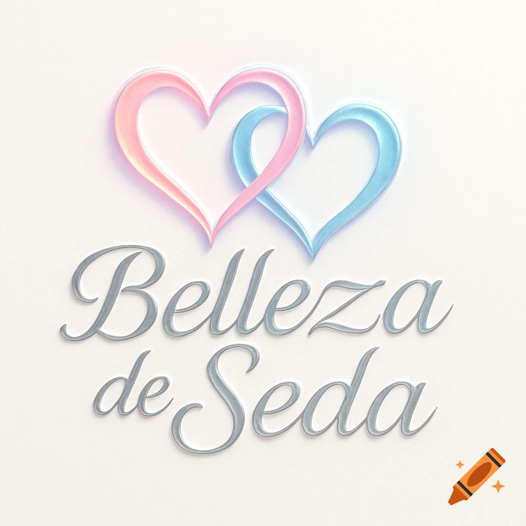 A logo with two intertwined translucent hearts, one pink and one blue, above the silver text "Belleza de Seda" on a light background.