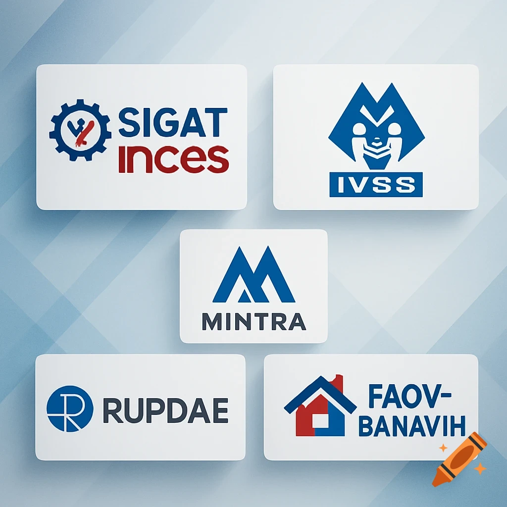 Five distinct logos on white cards: SIGAT Inces, IVSS, MINTRA, RUPDAE, and FAOV-BANAVIH, against a blue geometric background.