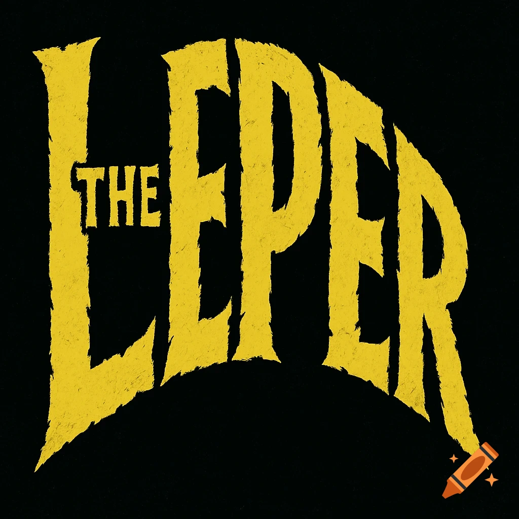 Yellow, ragged-edged text 'THE LEPER' with 'THE' inset, against a black background, in a vintage horror logo style.