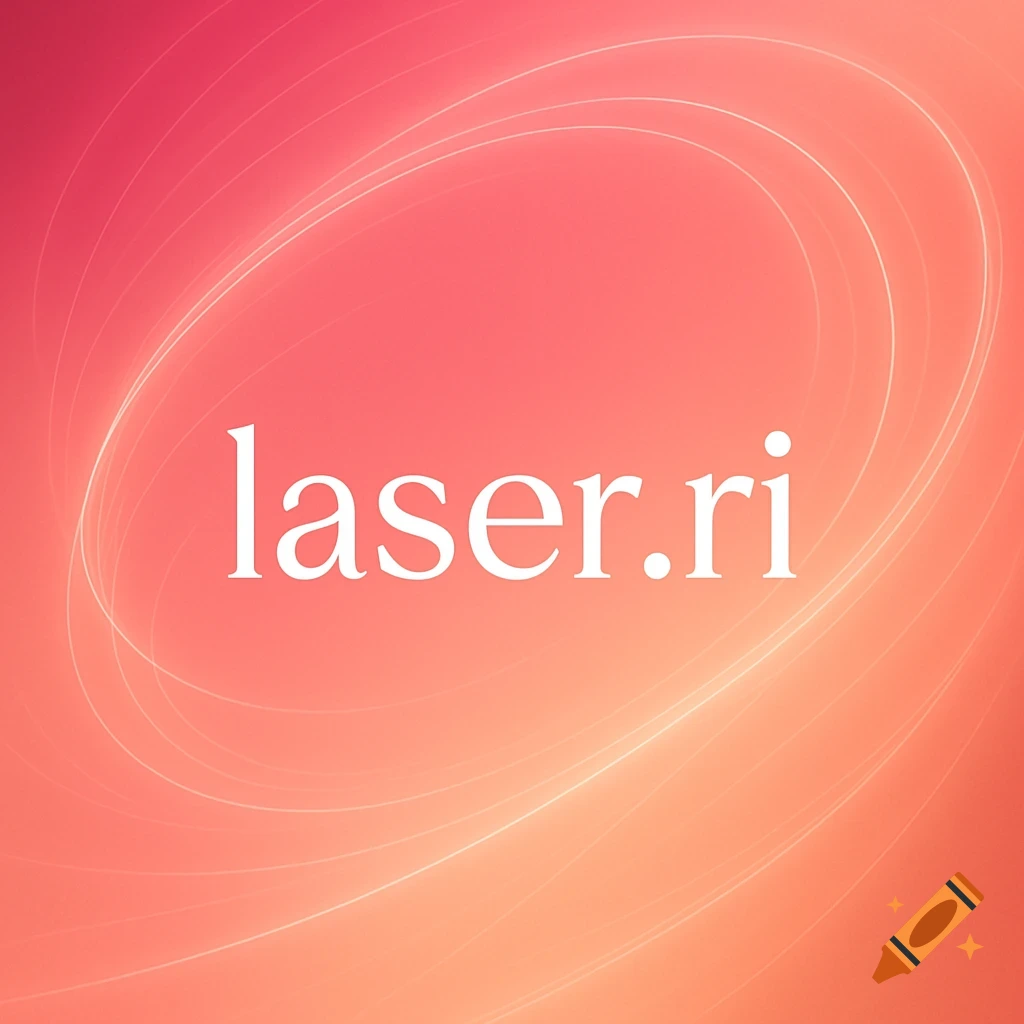 White text 'laser.ri' on a pink and orange gradient background with subtle glowing lines.