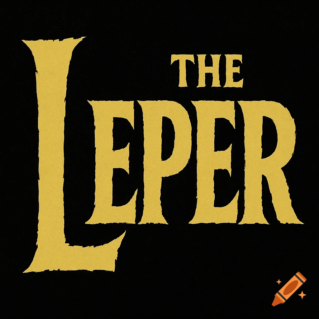 Vintage horror movie logo for 'THE LEPER' in ragged yellow text on a black background.