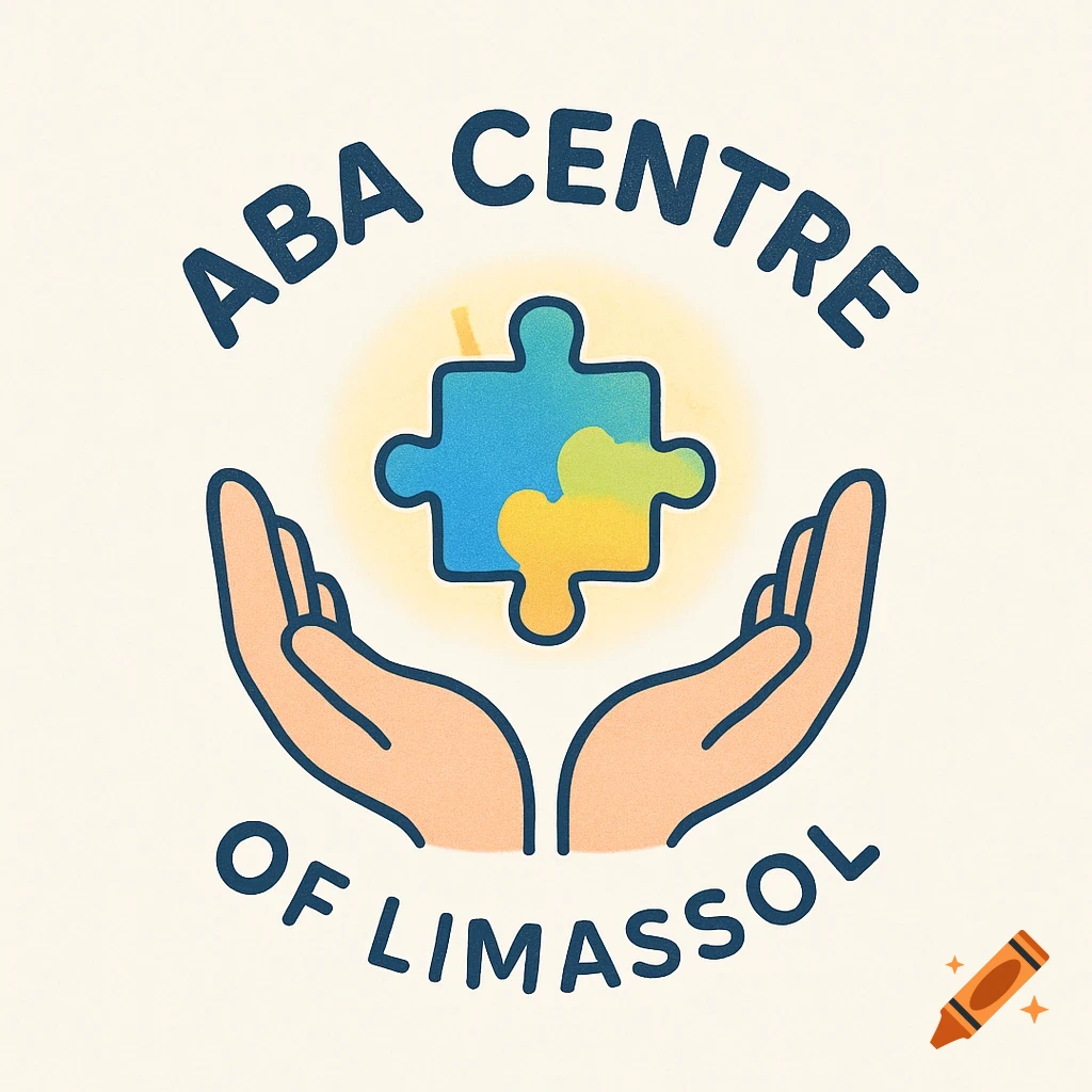 Logo with cupped hands holding a glowing, multi-colored puzzle piece, text 'ABA CENTRE OF LIMASSOL' above and below.