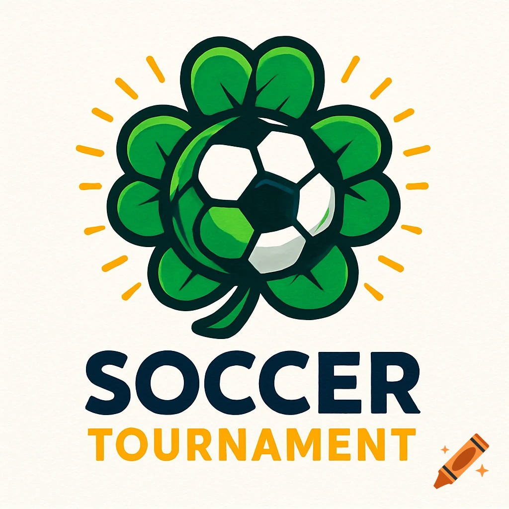 A graphic logo featuring a soccer ball within a four-leaf clover, with text "SOCCER TOURNAMENT" below.