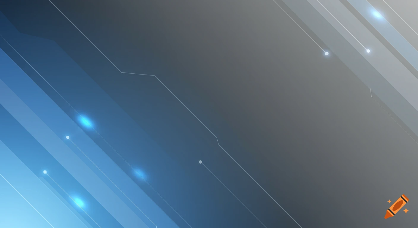 Abstract background with a blue to gray gradient, diagonal stripes, thin white lines, and glowing blue light points.