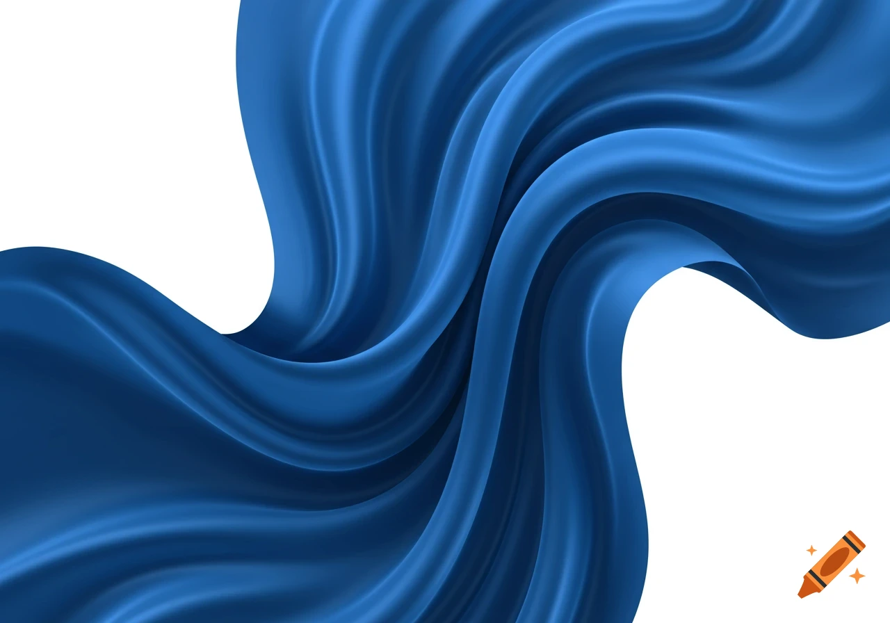 Wavy blue silk fabric gracefully draped against a white background.
