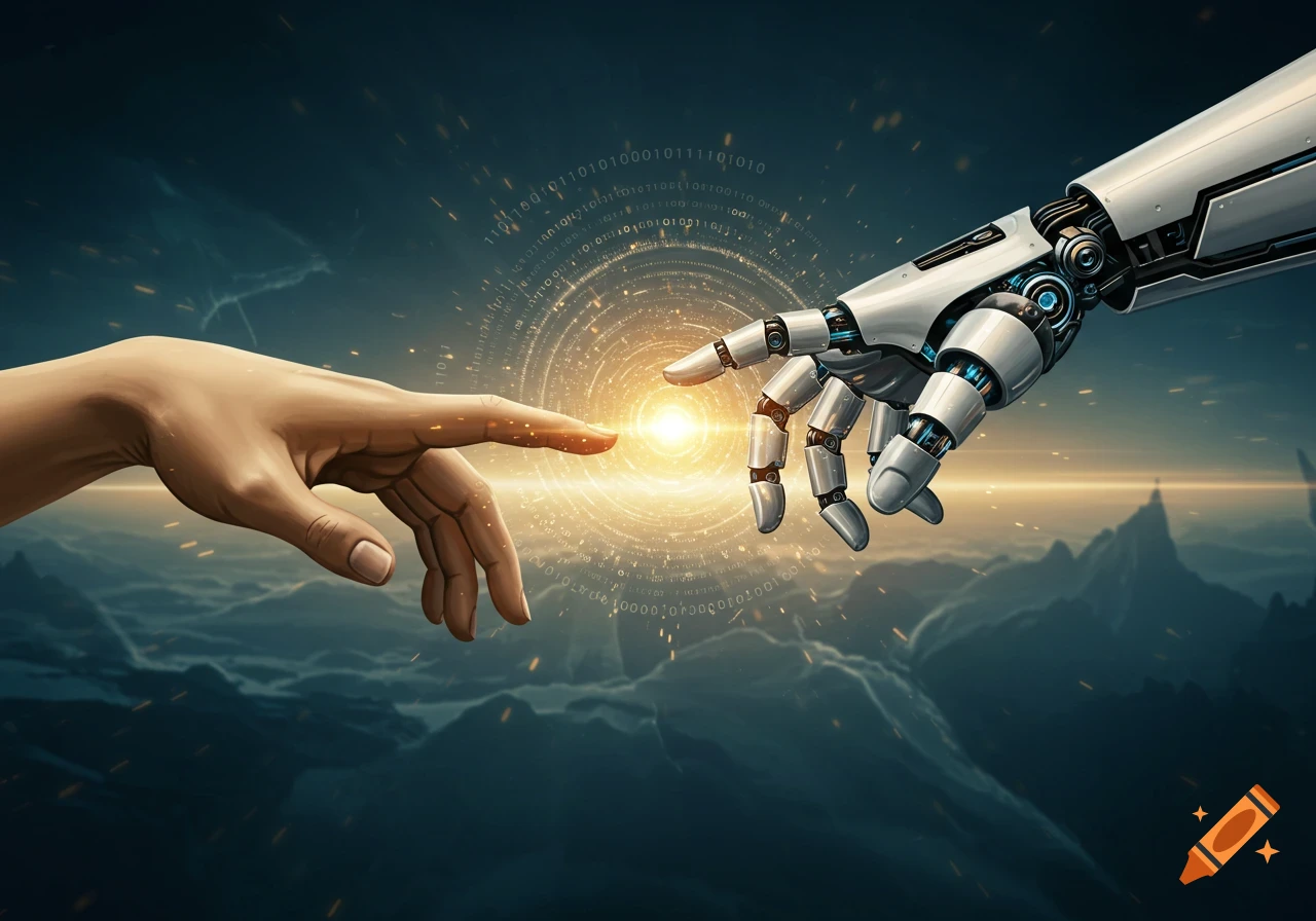 Hyper-realistic portrait of a smiling woman with glowing circuit ...