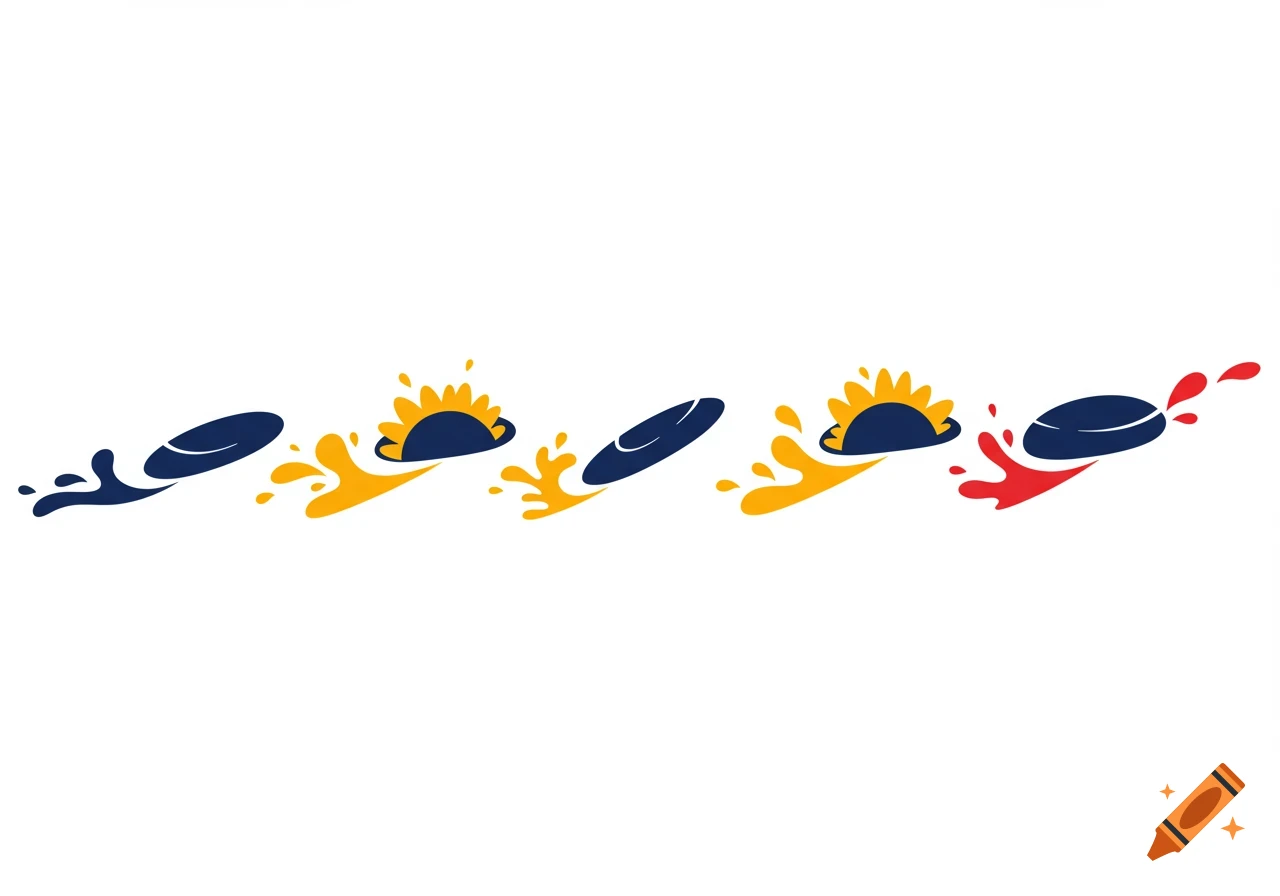 Flat vector illustration of blue frisbee-like objects creating yellow and red splashes on a white background.