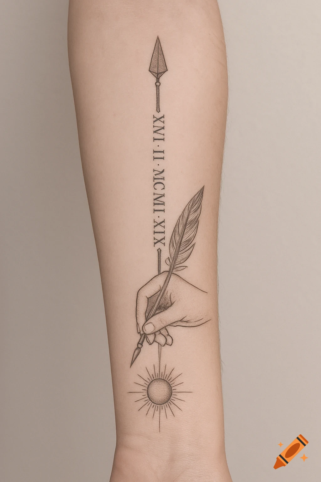Arrow Tattoo with Roman Numerals: Bold & Timeless