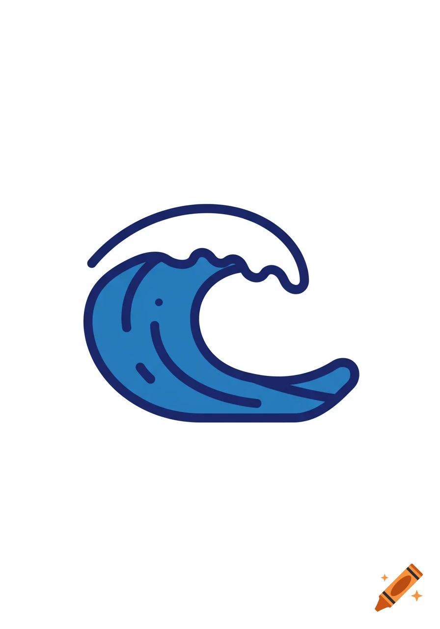 A simple blue and dark blue outlined illustration of a breaking wave on a white background.