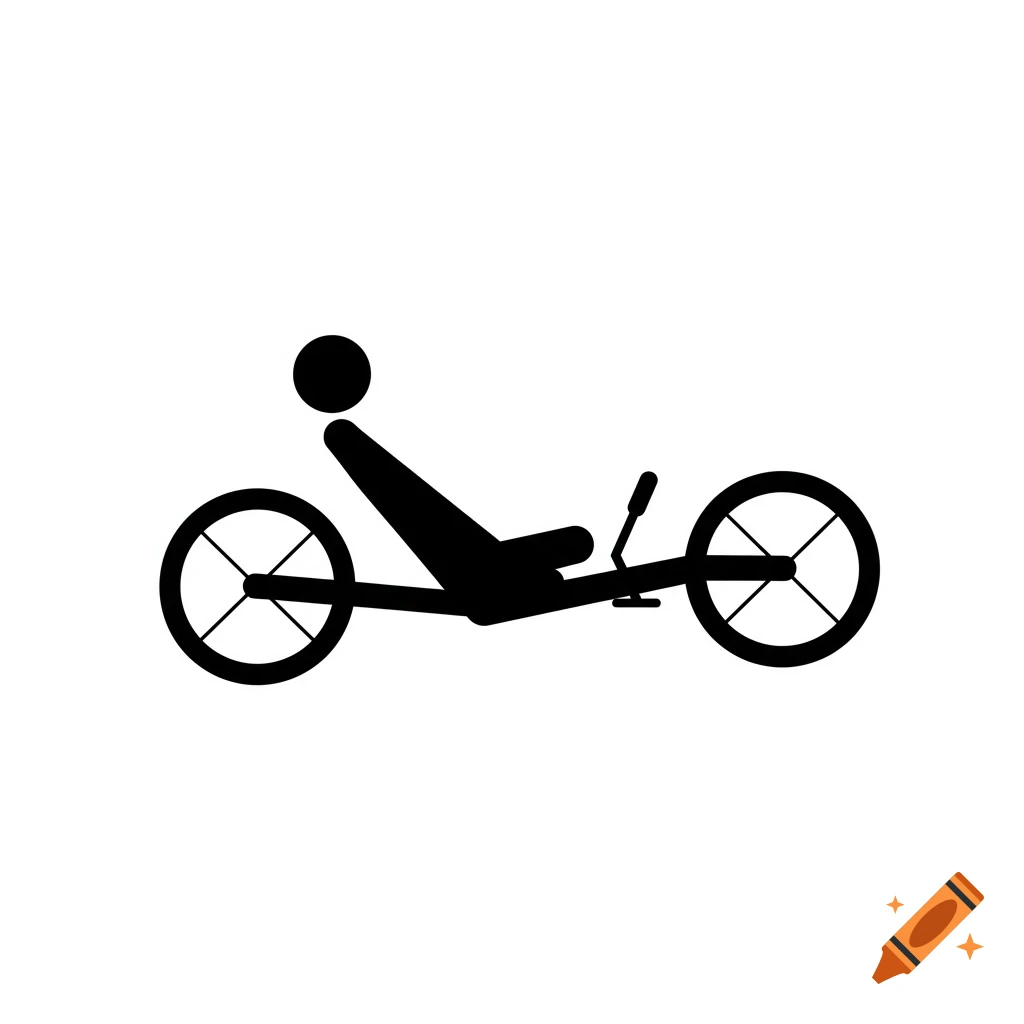 Black silhouette pictogram of a person riding a recumbent tricycle.