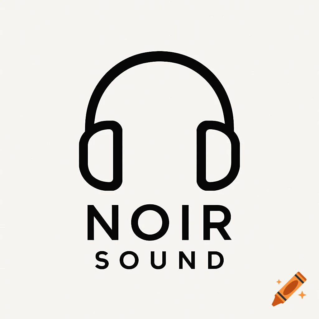 Minimalist black and white logo with a headphone icon above "NOIR SOUND" text.