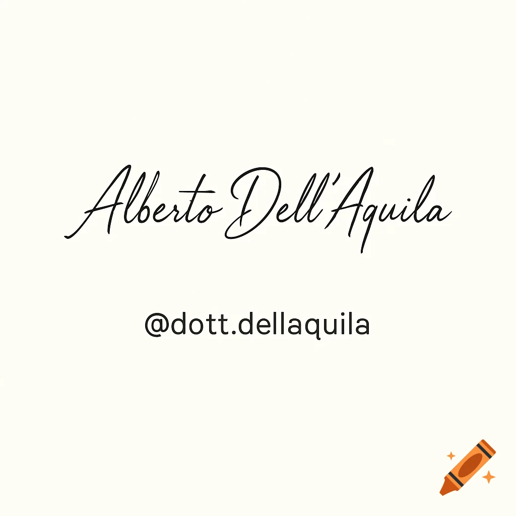 Elegant calligraphic signature 'Alberto Dell'Aquila' and Instagram handle '@dott.dellaquila' on a soft ivory background.