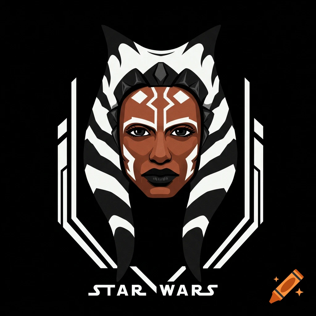 Stylized black and white logo featuring Ahsoka Tano's face with the text 'STAR WARS' below.