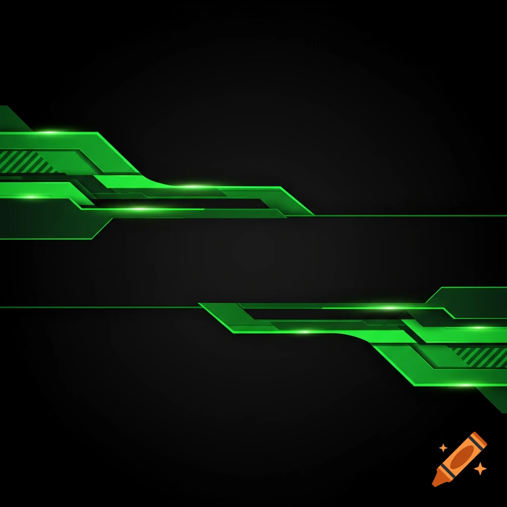 Abstract green geometric lines with glowing light effects on a dark background, creating a futuristic banner design.