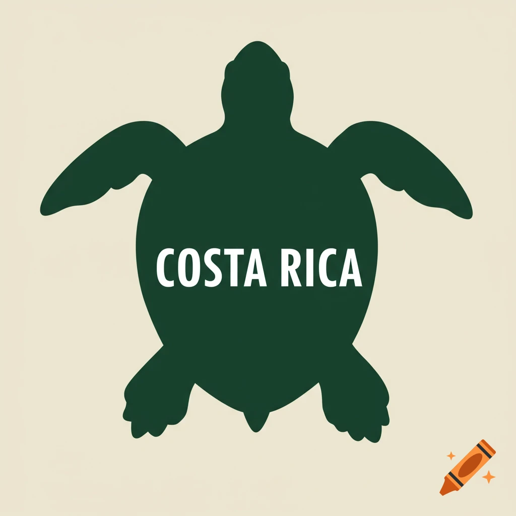 A dark green turtle silhouette with 'COSTA RICA' in white text on its shell, on a light background.