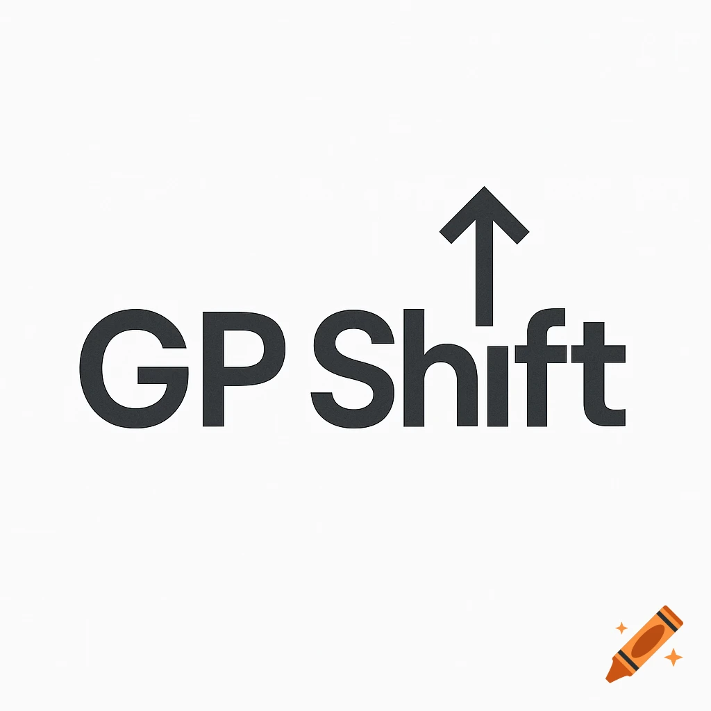 A minimalist logo featuring the dark gray text "GP Shift" with an upward-pointing arrow above the word "Shift" on a white background.