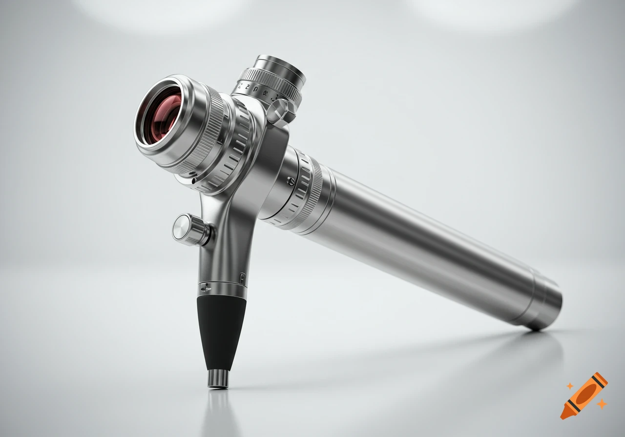 Photorealistic silver resectoscope medical instrument with a black grip, displayed on a clean white background.