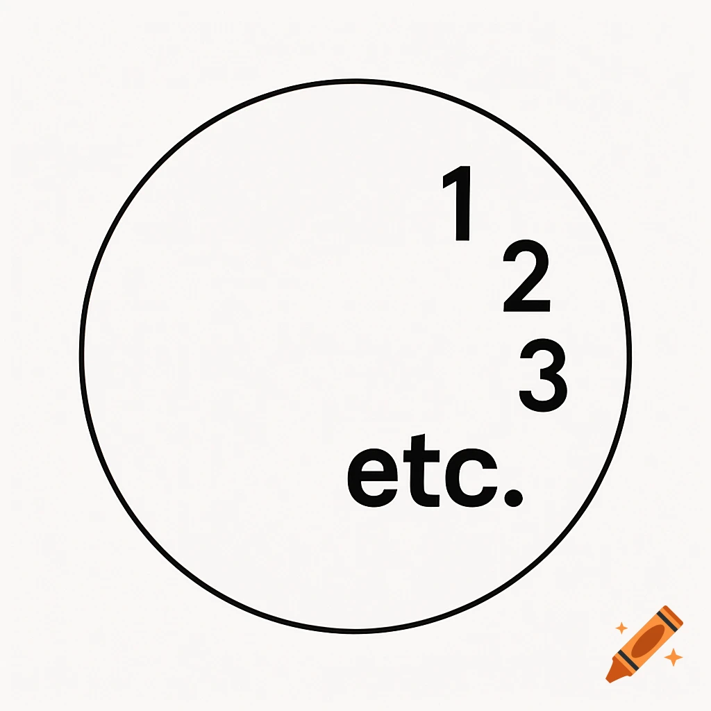 A minimalist clock face with a black outline circle on a white background, featuring numbers 1, 2, 3, and the word "etc." inside.