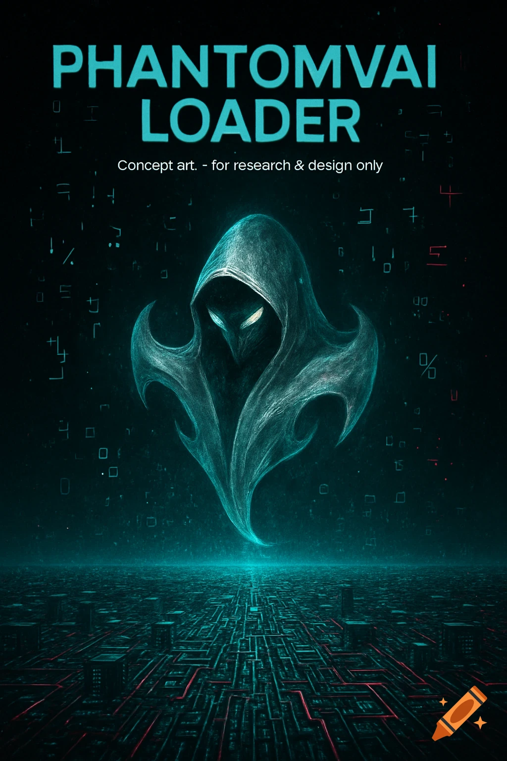 A cyberpunk poster features a teal phantom emblem over a circuit-board cityscape, with 'PHANTOMVAI LOADER' text.