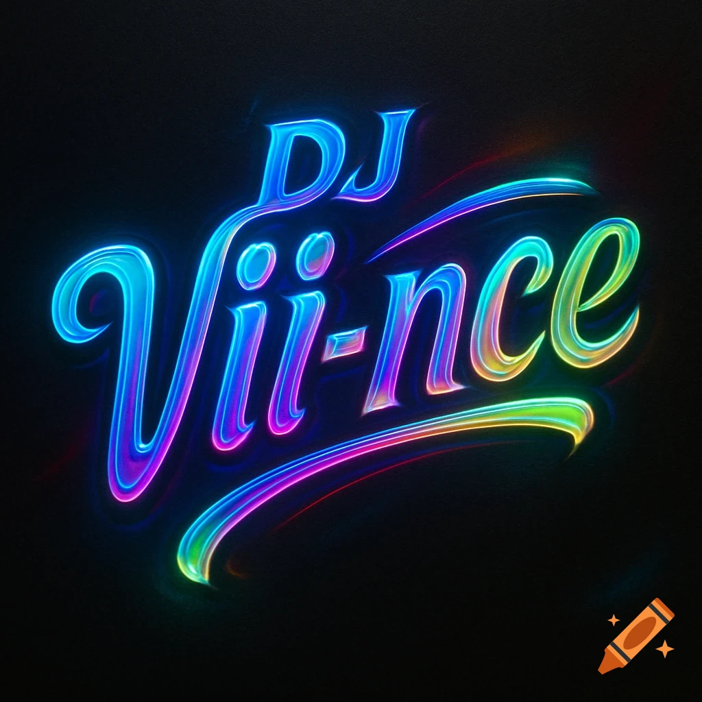 Colorful neon text logo reading 'DJ Vii-nce' against a dark background.