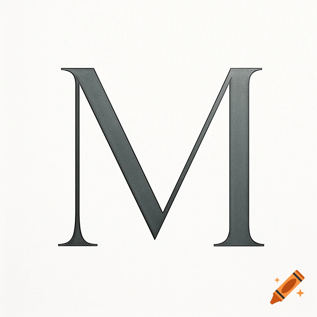 A dark gray, minimalist, serif uppercase letter M on a white background.
