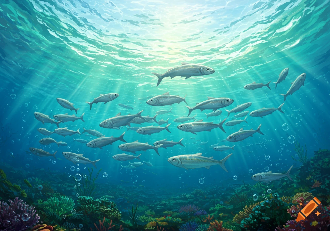 Side View of Tropical Fishes created on Craiyon, image size:1280x896