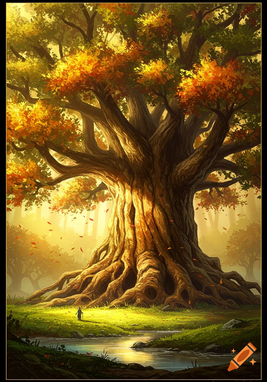 A realistic apple tree with red fruits, its leafy canopy, trunk, and ...