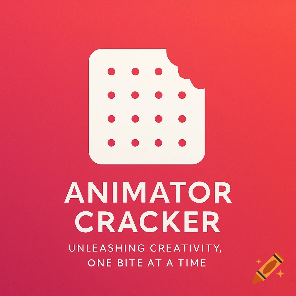 A white cracker with a bite taken out, centered on a red-pink gradient background. Below the cracker, the text "ANIMATOR CRACKER" is displayed, with "UNLEASHING CREATIVITY, ONE BITE AT A TIME" underneath as a slogan.