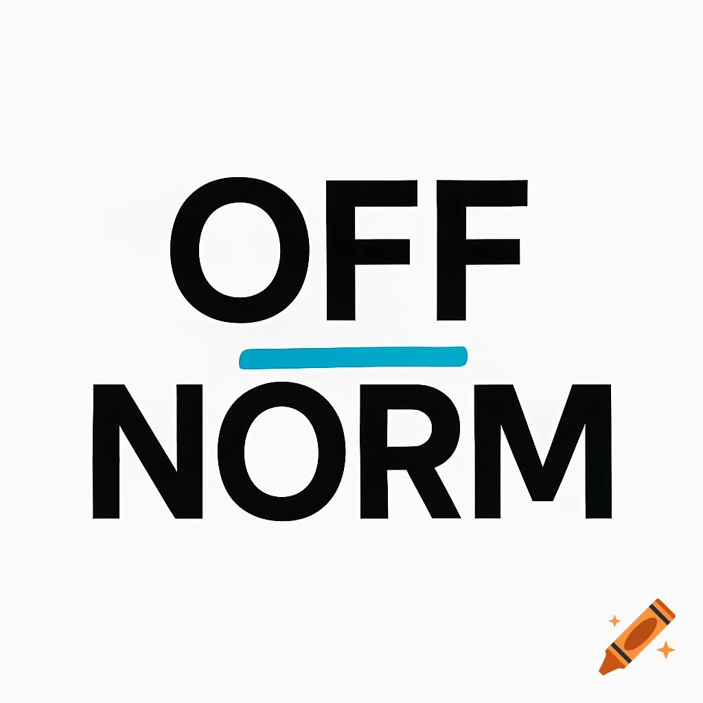 Modern logo with black uppercase text OFF NORM, separated by a cyan horizontal line on a white background.