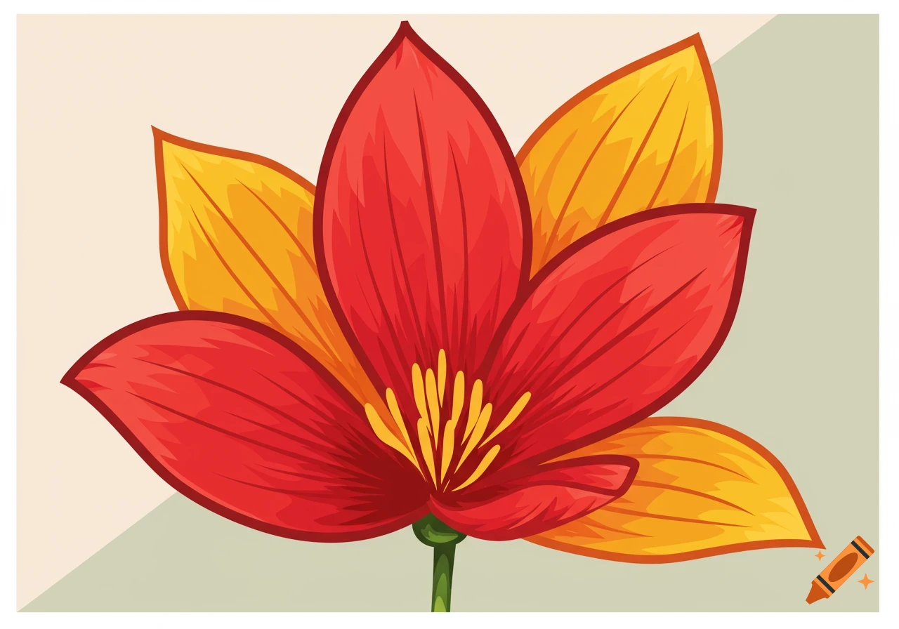 A stylized vector illustration of a flower with bright red and yellow petals.